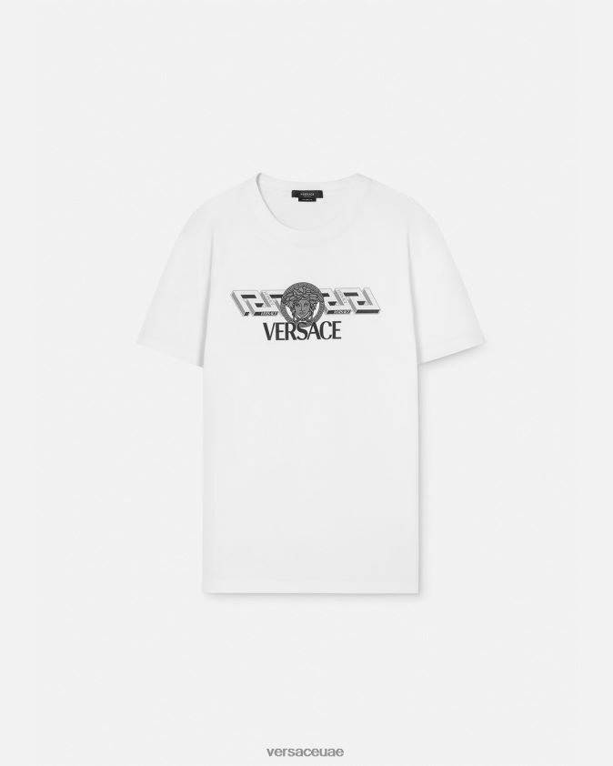 رجال تي شيرت بشعار لا اليونان Versace أبيض 0FVD2J1408 ملابس