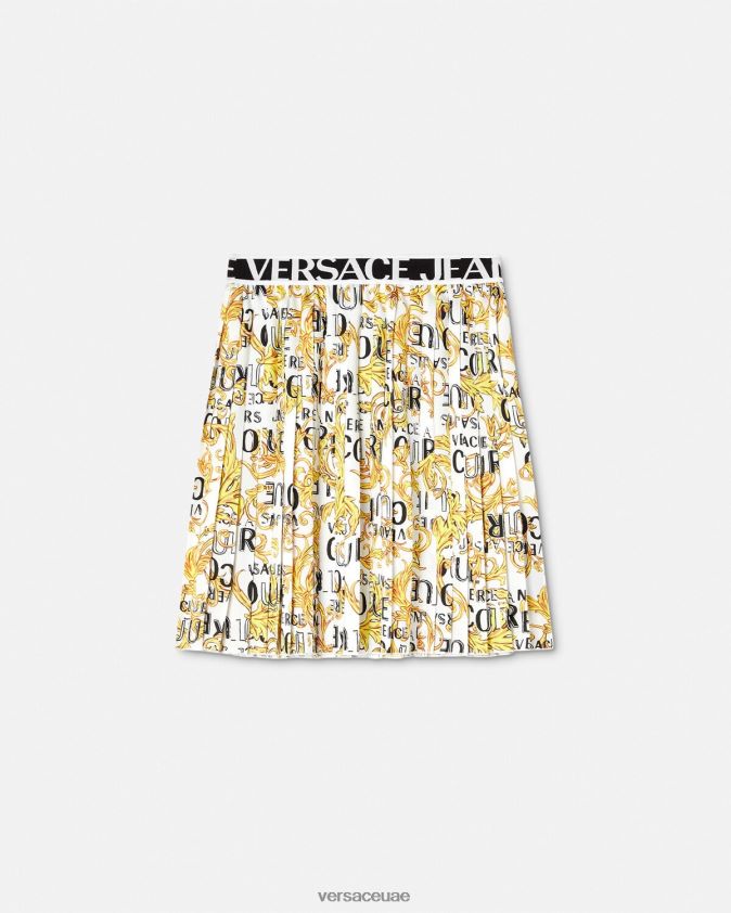 نحيف تنورة بكسرات وشعار الماركة Versace الذهب والأبيض 0FVD2J2248 ملابس