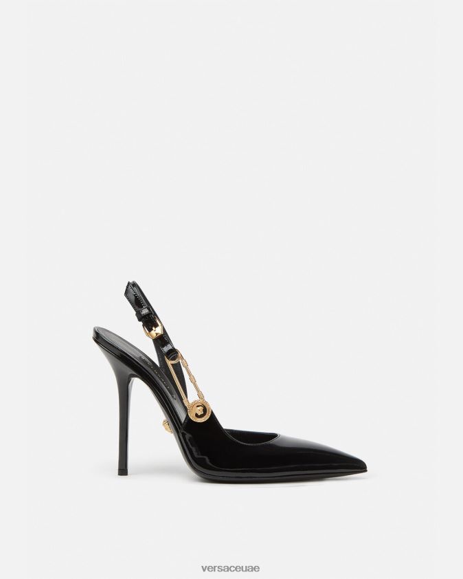 نحيف حذاء بكعب من الجلد اللامع مزود بدبوس أمان Versace أسود 0FVD2J490 حذاء