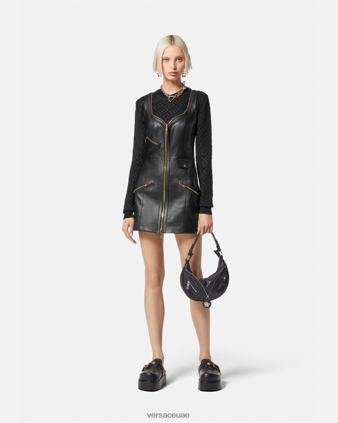 نحيف فستان جلدي صغير لراكبي الدراجات النارية Versace أسود 0FVD2J67 ملابس