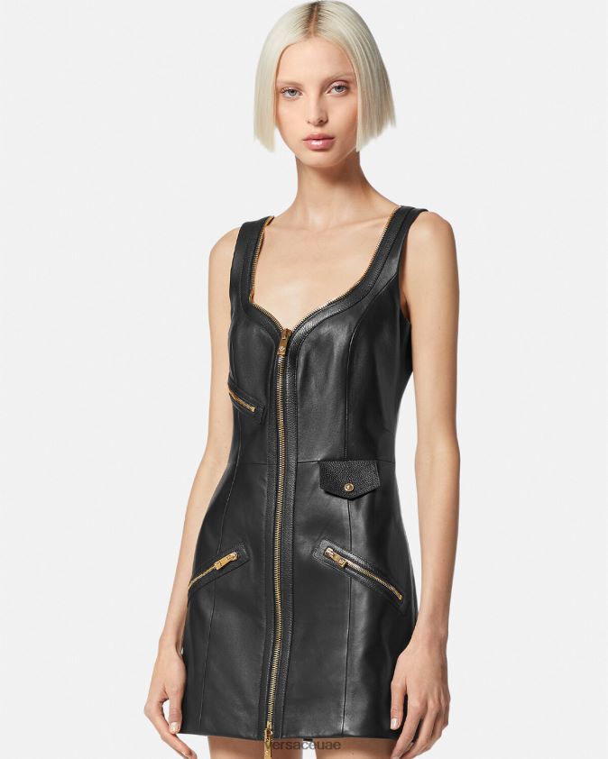نحيف فستان جلدي صغير لراكبي الدراجات النارية Versace أسود 0FVD2J67 ملابس