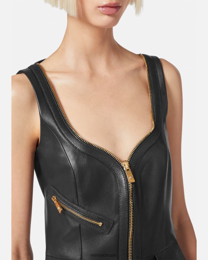 نحيف فستان جلدي صغير لراكبي الدراجات النارية Versace أسود 0FVD2J67 ملابس