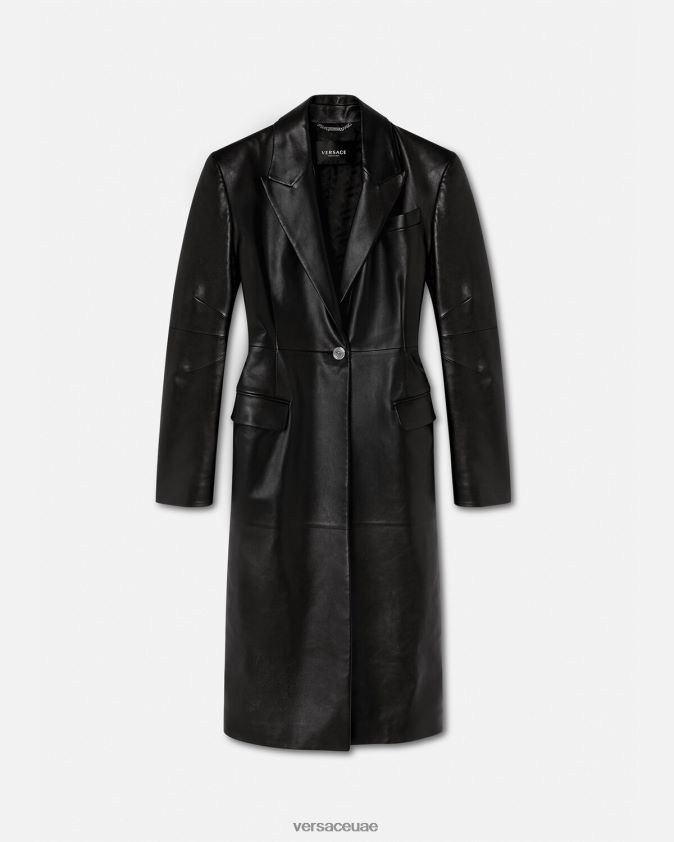 نحيف معطف طويل من جلد ميدوسا Versace أسود 0FVD2J92 ملابس